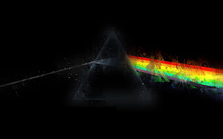 Pink Floyd Тъмната страна на Луната, Pink Floyd, триъгълник, дъга, графика, фон, HD тапет