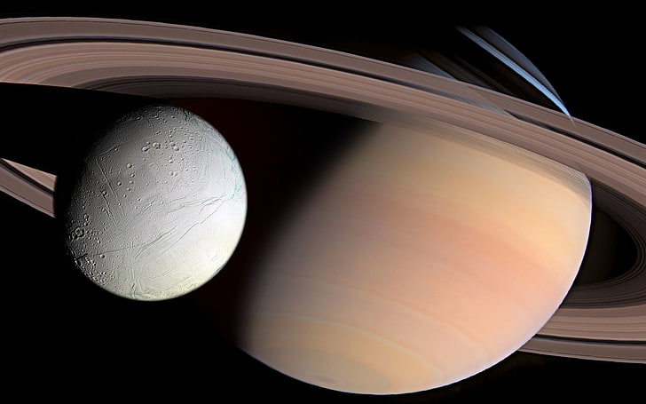 Sci Fi, Enceladus, Księżyc, Planeta, Pierścień planetarny, Saturn, Przestrzeń, Tapety HD