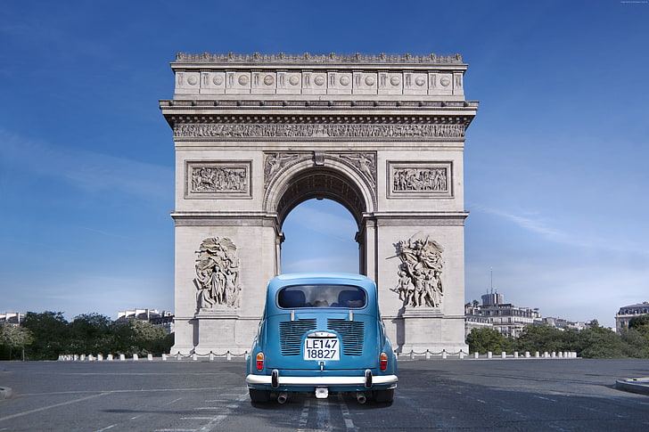 Триумфальная арка, Франция, путешествия, автомобиль, памятник, туризм, Париж, HD обои