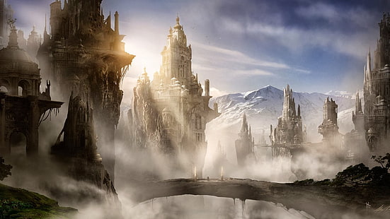 خلفية قلعة خرسانية بنية اللون ، فن الخيال ، مدينة ، مدينة الخيال، خلفية HD HD wallpaper