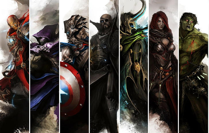 iron man hawkeye captain america nick fury hulk the avengers black widow loki, HD wallpaper