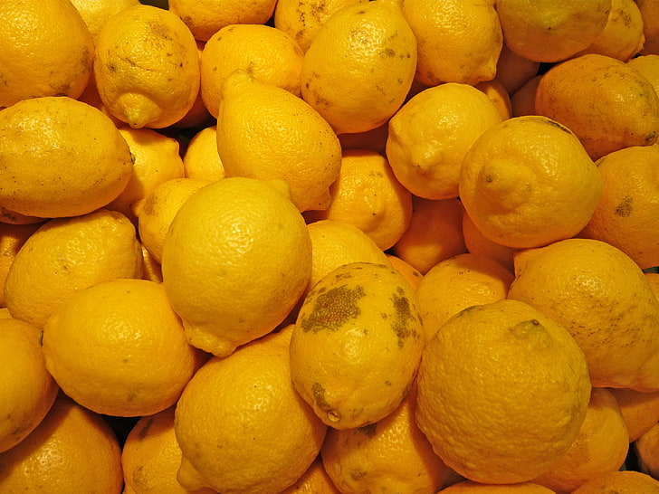 hög med citroner, citroner, citrus, frukt, HD tapet