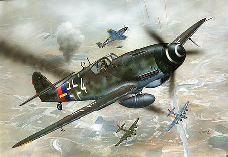 II wojna światowa, Messerschmitt, Messerschmitt Bf-109, Luftwaffe, samoloty, wojsko, dzieło sztuki, samoloty wojskowe, Niemcy, Boeing B-17 Flying Fortress, Tapety HD HD wallpaper