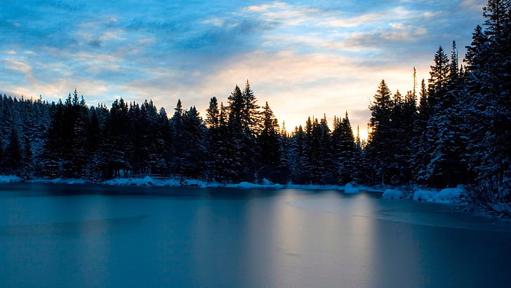 Danau Musim Dingin HD, alam, pohon, danau, musim dingin, Wallpaper HD