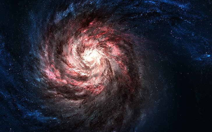 svart, rött och gult kosmiska moln, universum, galax, rymden, stjärnor, spiralgalax, rymdkonst, planet, nebulosa, digital konst, HD tapet