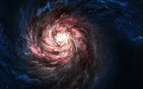 black, red, and yellow cosmic clouds, universe, galaxy, space, stars, spiral galaxy, space art, planet, nebula, digital art, HD wallpaper HD wallpaper