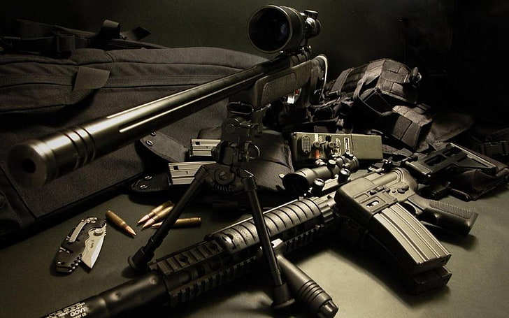 fucile d'assalto nero, assalto, pistole, militare, fucile, armi, Sfondo HD