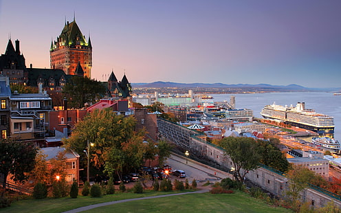 Kanada, Quebec, pelabuhan, kota, rumah, senja, Kanada, Quebec, Harbour, City, House, Senja, Wallpaper HD HD wallpaper
