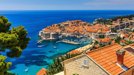 стени на Дубровник, Дубровник, Хърватия, стар град, изглед, панорама, Европа, Адриатическо море, море, HD тапет HD wallpaper