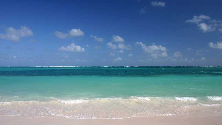 costa beige, playa, olas, mar, cielo, horizonte, Fondo de pantalla HD