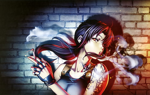 аниме, аниме девушки, черная лагуна, сигареты, реви, курение, HD обои HD wallpaper