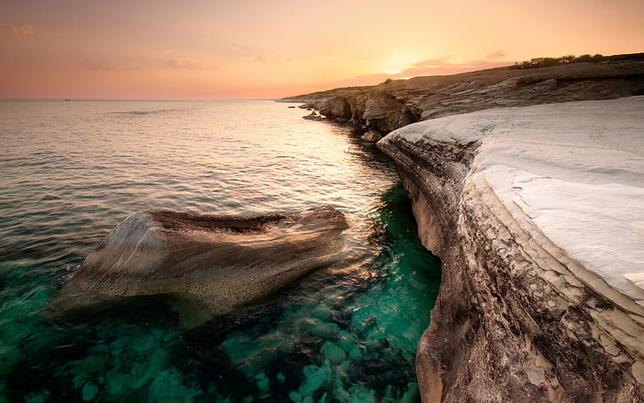 Cyprus beautiful scenery, sea, coast, orange sky, dusk sunset, Cyprus, Beautiful, Scenery, Sea, Coast, Orange, Sky, Dusk, Sunset, HD wallpaper
