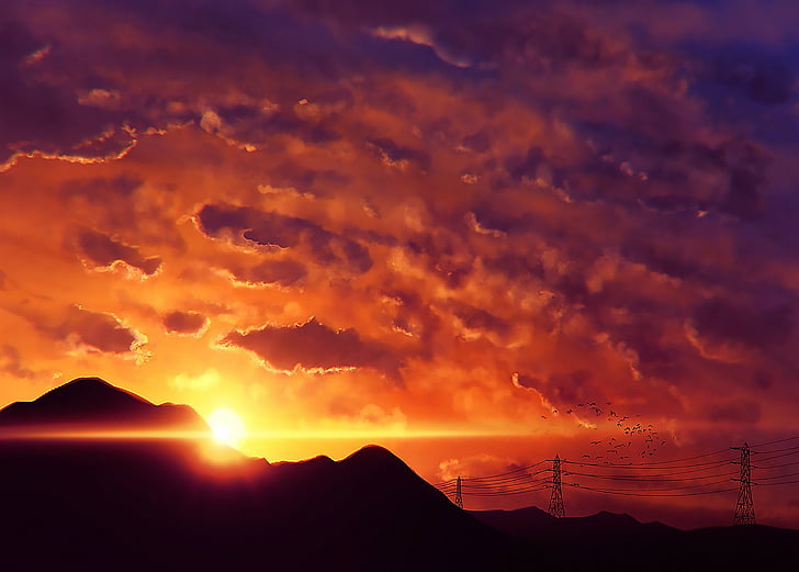 Anime, Original, Cloud, Peace, Sky, Sunset, Sunshine, HD wallpaper |  Wallpaperbetter