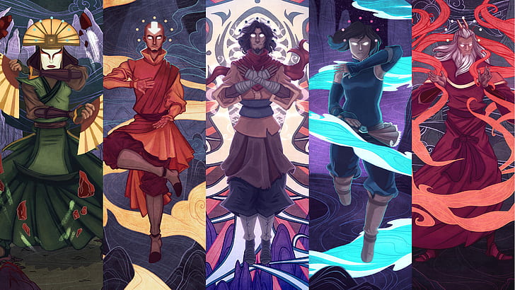 Avatar (Anime), Avatar: A Lenda de Korra, Aang (Avatar), Korra (A Lenda de Korra), Kyoshi (Avatar), Wan (Avatar), HD papel de parede