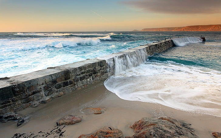 Barrier Ocean Beach Wall HD, природа, океан, плаж, стена, бариера, HD тапет