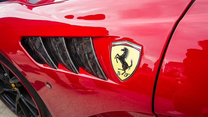 red, wing, Ferrari, emblem, HD wallpaper