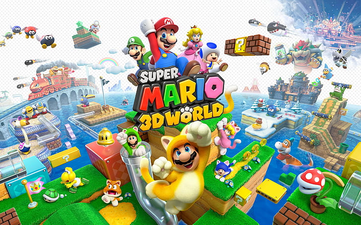 Luigi, Princess Peach, Super Mario 3D World, Super Mario Bros., Toad (personaje), videojuegos, Fondo de pantalla HD