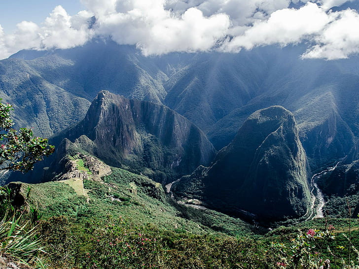 Machu Picchu, clouds, mountains, Peru, HD wallpaper