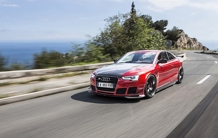 red Audi coupe, audi, rs5-r, tuning, speed, HD wallpaper