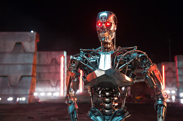 หุ่นยนต์เหล็กสีเทาขนาดเท่าชีวิตนิยายหุ่นยนต์ Terminator: Genisys, Terminator: Genesis, วอลล์เปเปอร์ HD