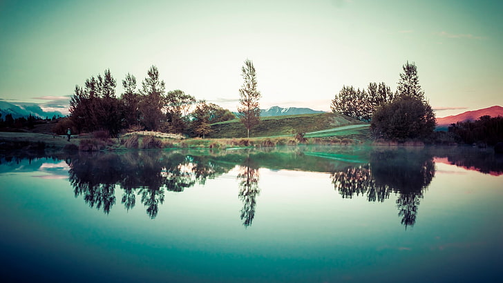 เนื้อน้ำทะเลสาบภาพสะท้อนต้นไม้ธรรมชาติ, วอลล์เปเปอร์ HD