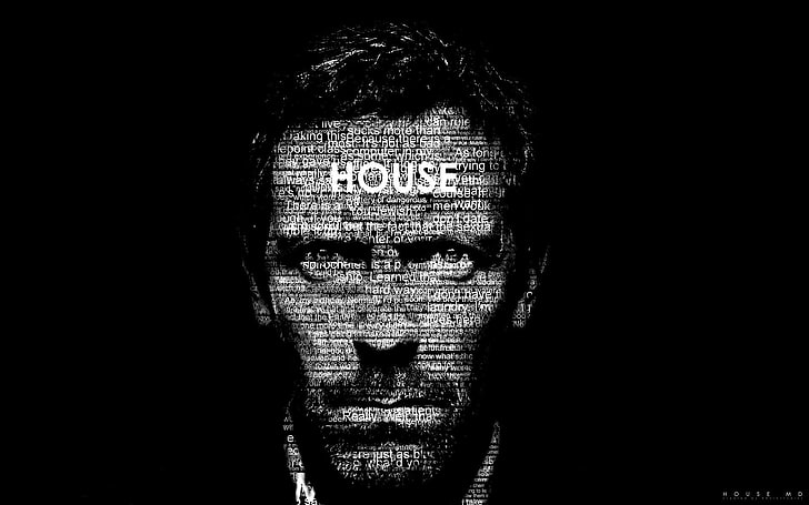 Gregory House, House, M.D., Hugh Laurie, typographic portraits, HD wallpaper