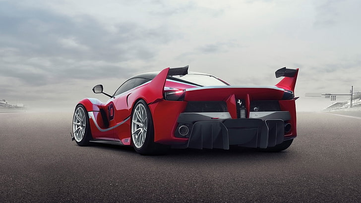 red and black Ferrari sports car, ferrari fxx k, ferrari, hypercar, rear view, wings, HD wallpaper