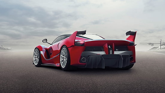 auto sportiva Ferrari rossa e nera, ferrari fxx k, ferrari, hypercar, vista posteriore, ali, Sfondo HD HD wallpaper