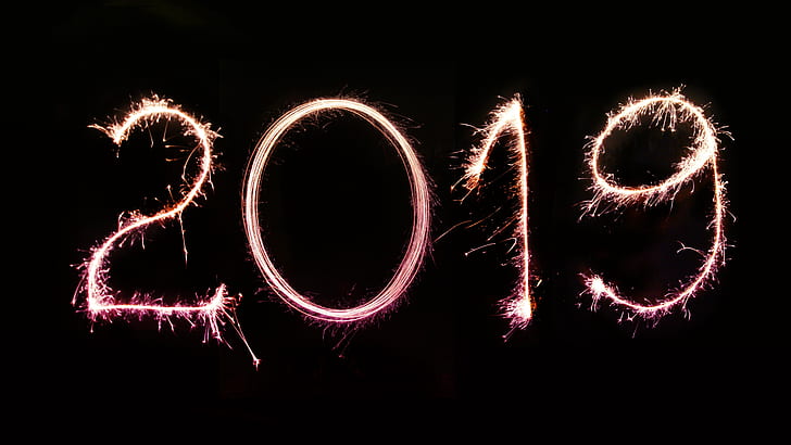 2019, nytt år, mörker, fyrverkerier, evenemang, HD tapet