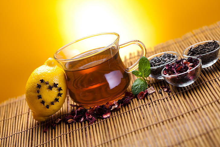 Tea, Lemon, Heart, Cup, Herbs, Spices, HD wallpaper