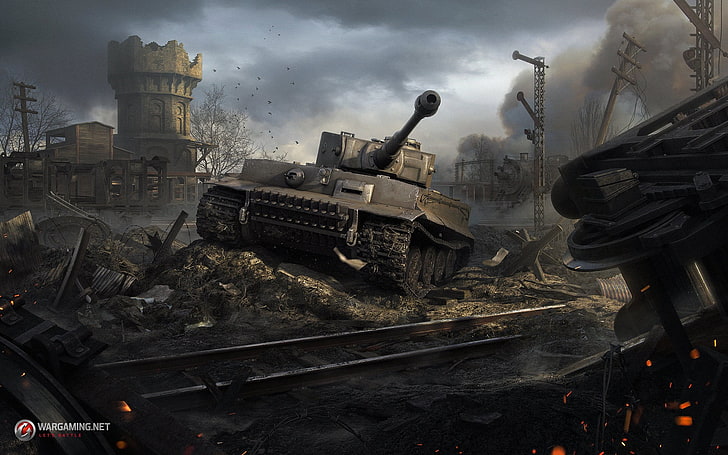 grey panzer illustration, World of Tanks, tank, video games, Tiger I, World War II, war, HD wallpaper