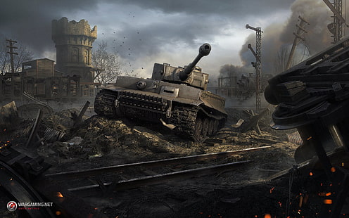 Ilustración panzer gris, World of Tanks, tanque, videojuegos, Tiger I, Segunda Guerra Mundial, guerra, Fondo de pantalla HD HD wallpaper