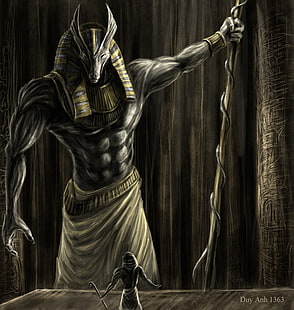 Anubis illustration, painting, Anubis, HD wallpaper HD wallpaper