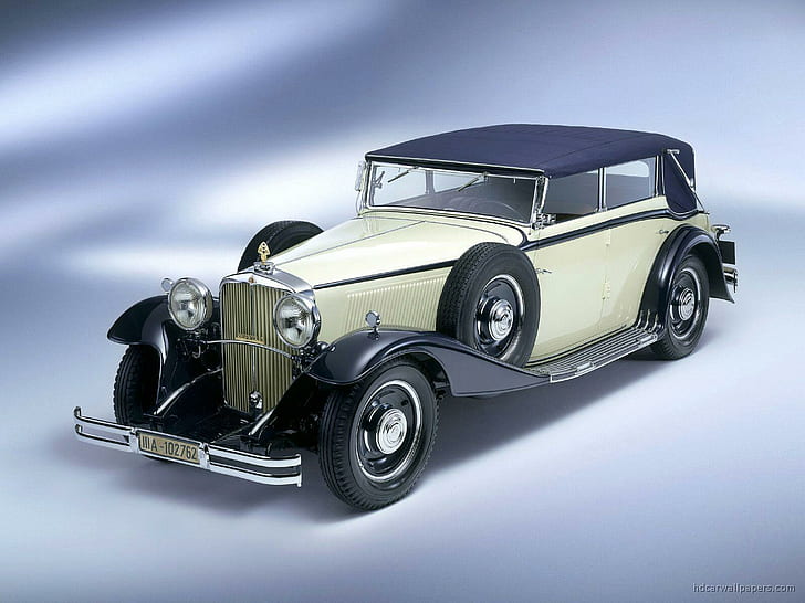 Maybach Classic 2, auto clásico beige y negro, clásico, maybach, autos, Fondo de pantalla HD