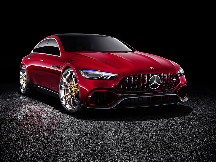 red Mercedes-Benz coupe, Mercedes-AMG GT, Concept cars, Geneva Motor Show, 2017, 4K, HD wallpaper