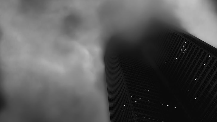 черен и сив райета текстил, сграда, мъгла, HD тапет