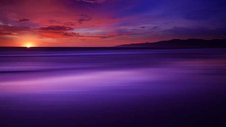 horizon, sky, afterglow, evening, calm, sunset, violet, landscape, sea, waterscape, dusk, ocean, HD wallpaper