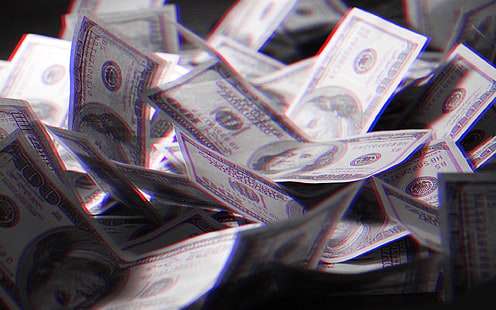 Lotto di banconote in dollari USA, anaglifo 3D, denaro, Sfondo HD HD wallpaper