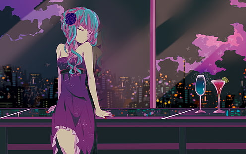 женщина в баре иллюстрации, аниме, аниме девушки, бар, HD обои HD wallpaper