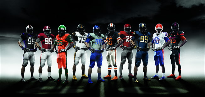 sfondo grafico atleta di calcio, sport, forma, football americano, Nike Pro combattimento 2010, NCAA, Sfondo HD HD wallpaper