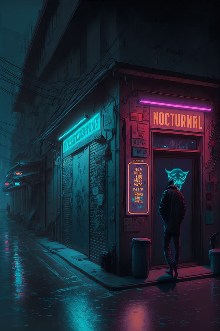 AI art, night club, cyberpunk, exterior, city, street, HD wallpaper