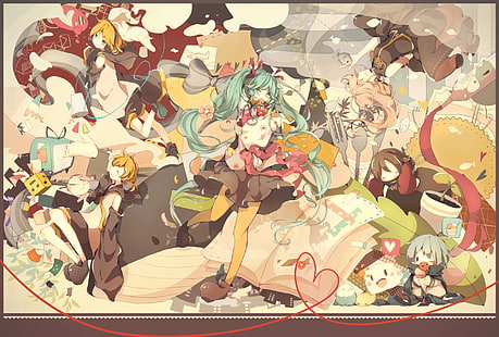 Аниме, Vocaloid, Hatsune Miku, Kaito (Vocaloid), Len Kagamine, Luka Megurine, Meiko (Vocaloid), Rin Kagamine, HD тапет HD wallpaper