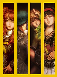 four girls concept art, Persona series, collage, Persona 4, Kujikawa Rise, Shirogane Naoto, Satonaka Chie, Amagi Yukiko, HD wallpaper HD wallpaper