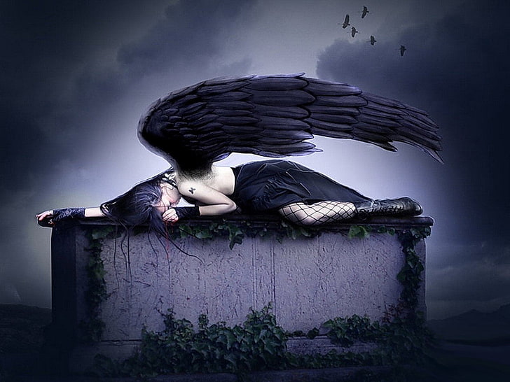 Fallen angel illustration, Dark, Angel, Bird, Grave, Wings, Woman, HD  wallpaper | Wallpaperbetter