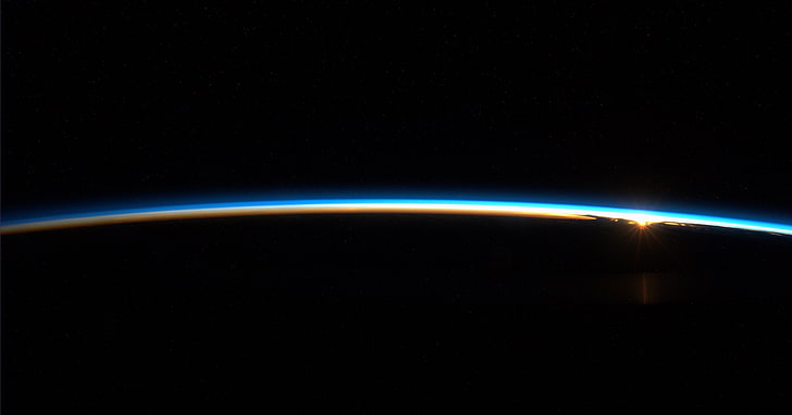 космос земна хоризонт леща отблясък тъмна планета, HD тапет