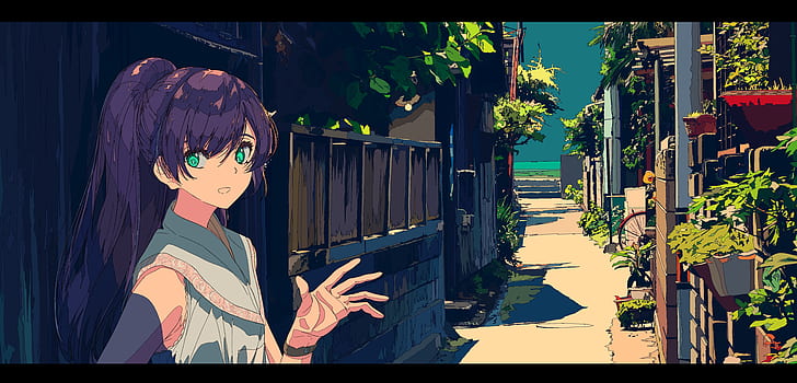 焦 茶, anime girls, street, Sfondo HD