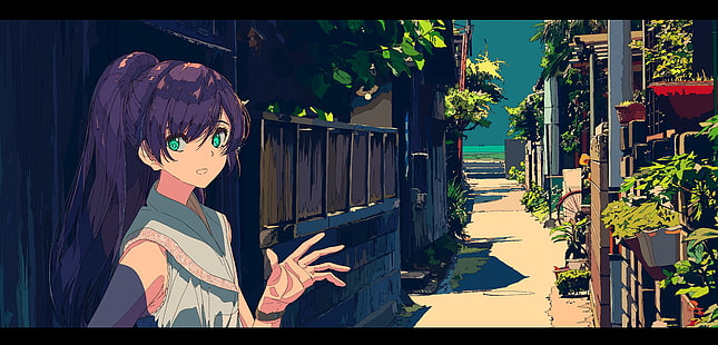Girls 茶, anime kızlar, sokak, HD masaüstü duvar kağıdı HD wallpaper
