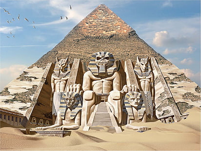 ギザのピラミッド、エジプト、エジプト、神話、神々、アヌビス、アイアンメイデン、パワースレイブ、 HDデスクトップの壁紙 HD wallpaper
