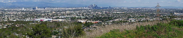 白と茶色の木製フェンス、都市、ロサンゼルス、トリプルスクリーン、 HDデスクトップの壁紙