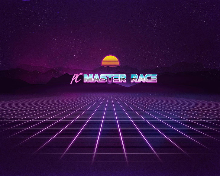 PC Master Race, gry wideo, Retrowave, Tapety HD